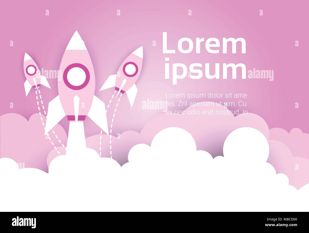 Space Rockets In Sky Over Pink Clouds Template Background Stock Vector