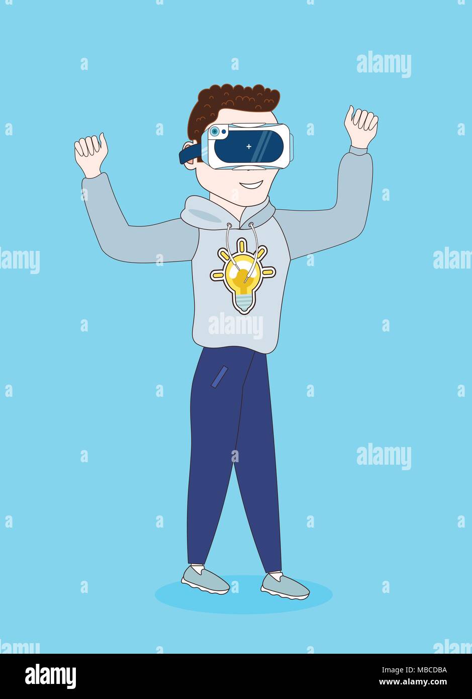 Young Guy Wearing 3d Virtual Reality Goggles Modern Vr Technology ...