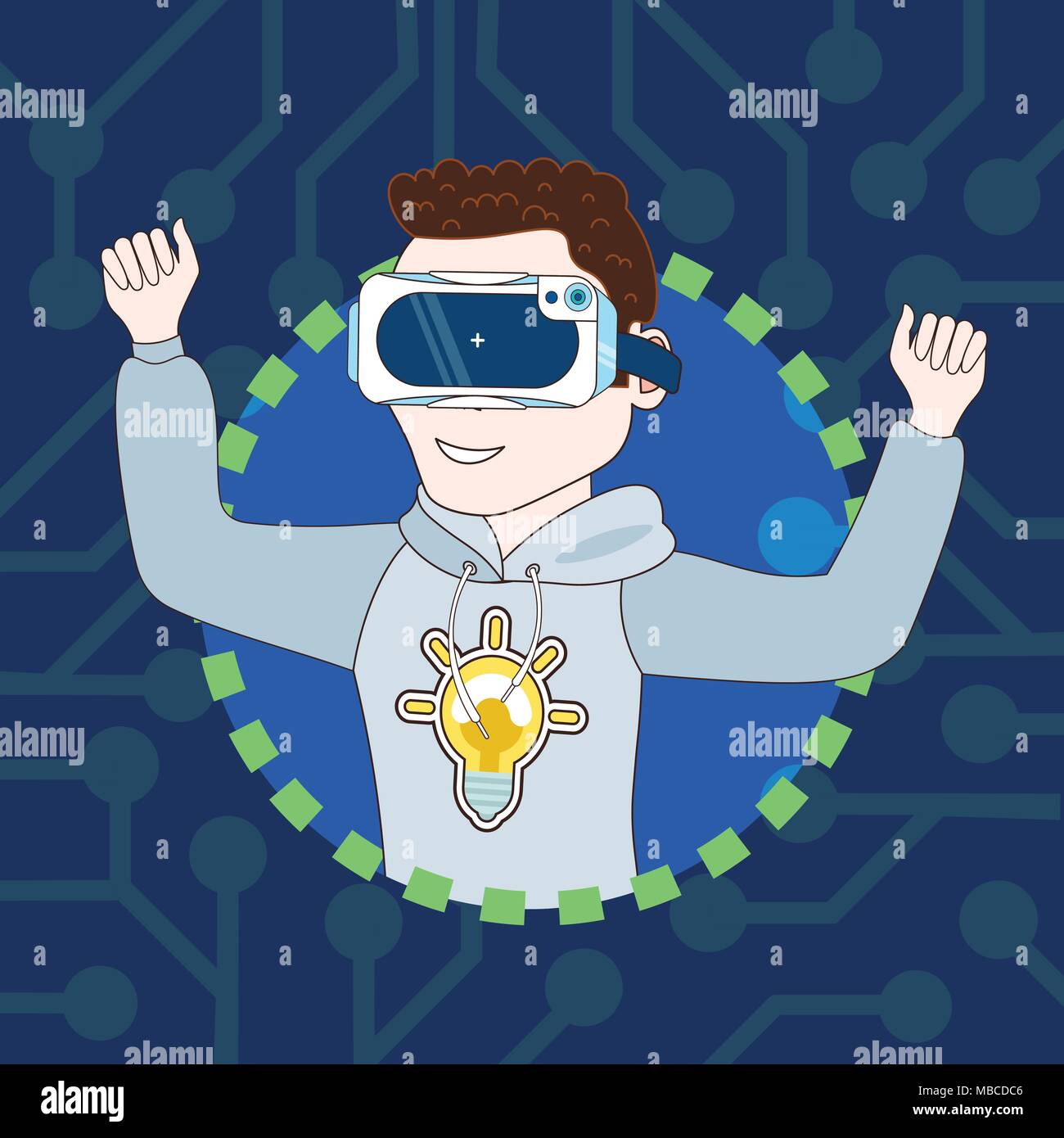 Young Guy In 3d Virtual Reality Goggles Profile Icon Avatar Stock Vector