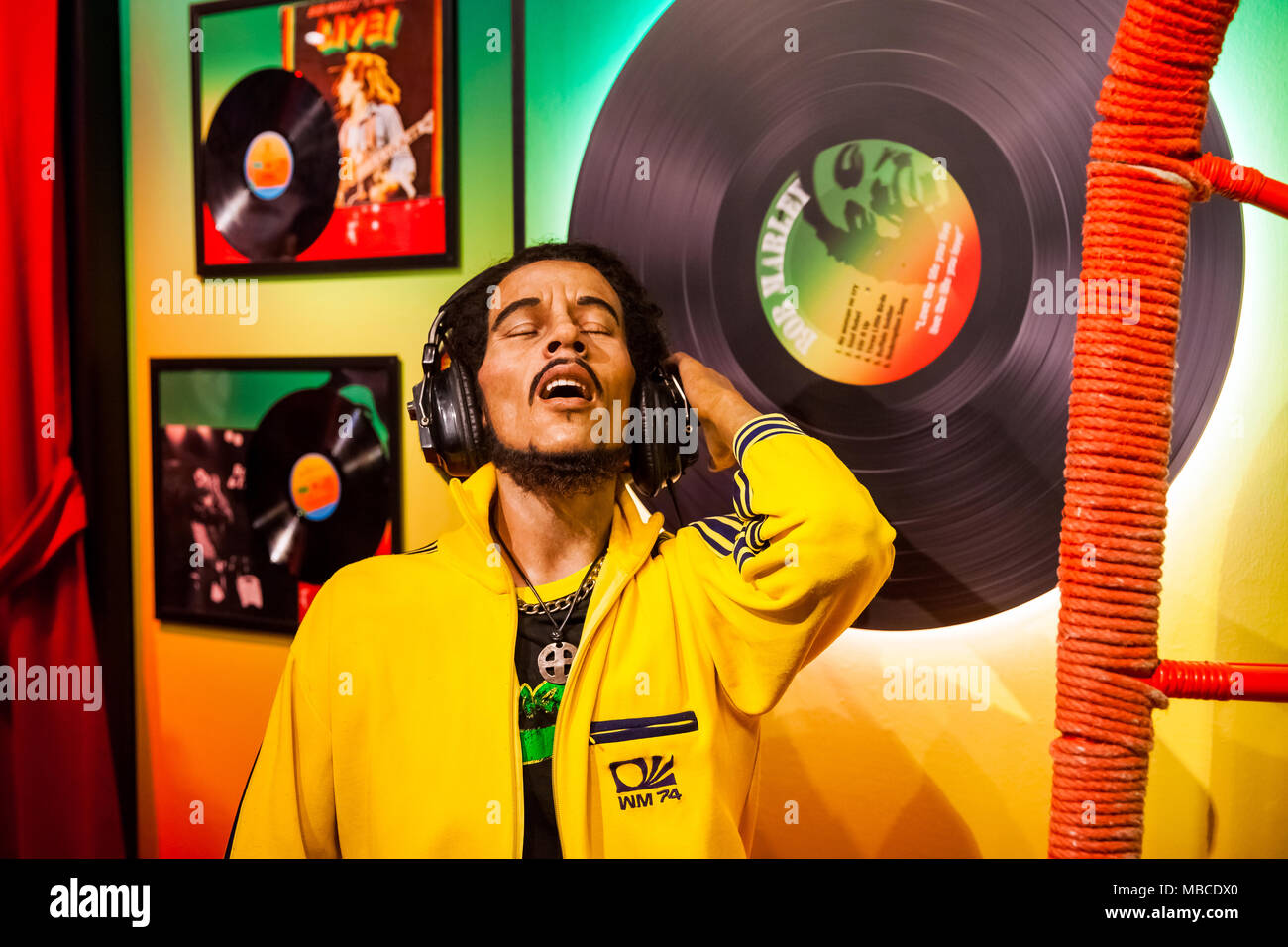 Wax figure of Bob Marley singer in Madame Tussauds Wax museum in Amsterdam, Netherlands Stock Photo