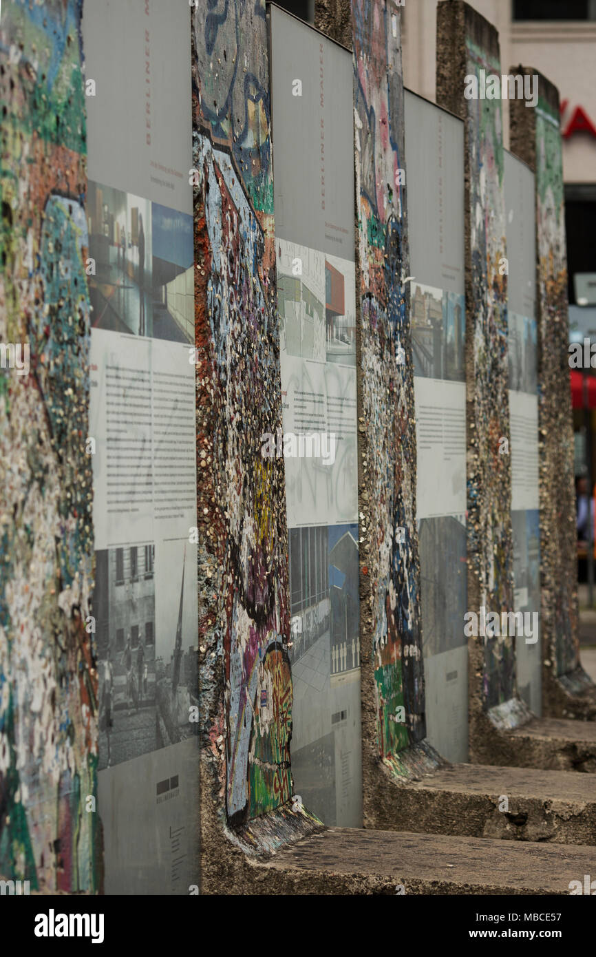 A section of the Berlin Wall on display at Potsdamerplatz. Stock Photo