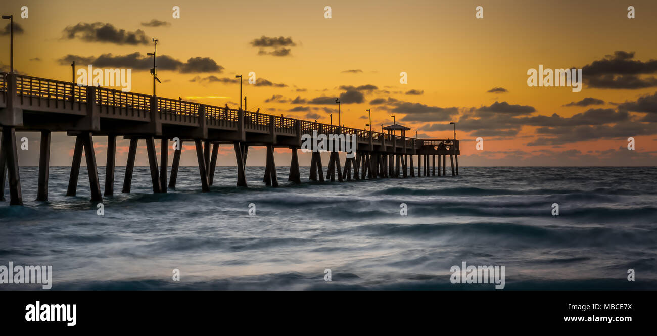 Dania Beach Pier Blue Hour before sunrise Stock Photo