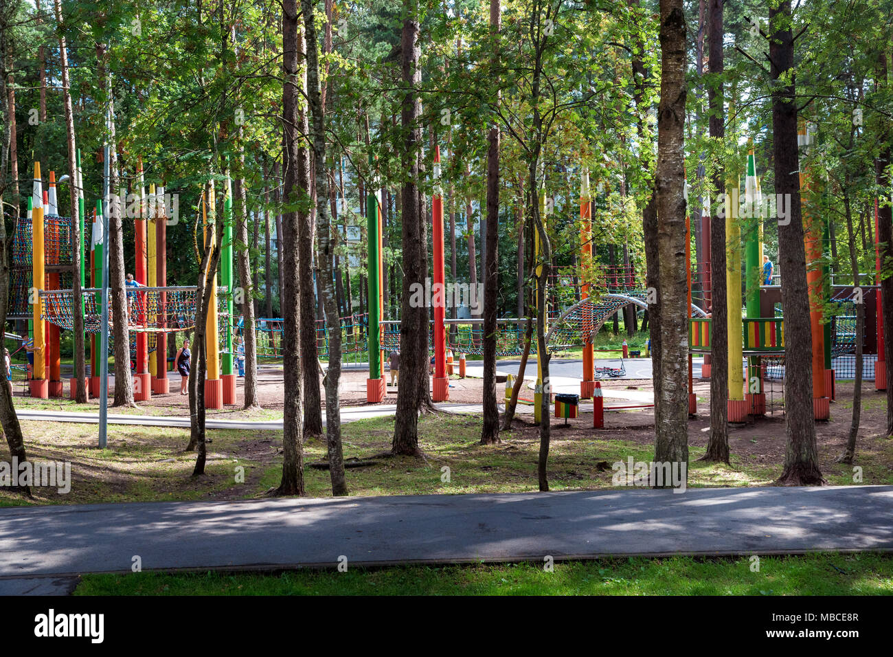 Ecological wooden playground Stock Photo