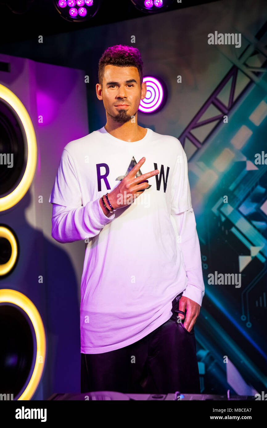 Wax figure of Dutch DJ, record producer and remixer Afrojack in Madame Tussauds Wax museum in Amsterdam, Netherlands Stock Photo