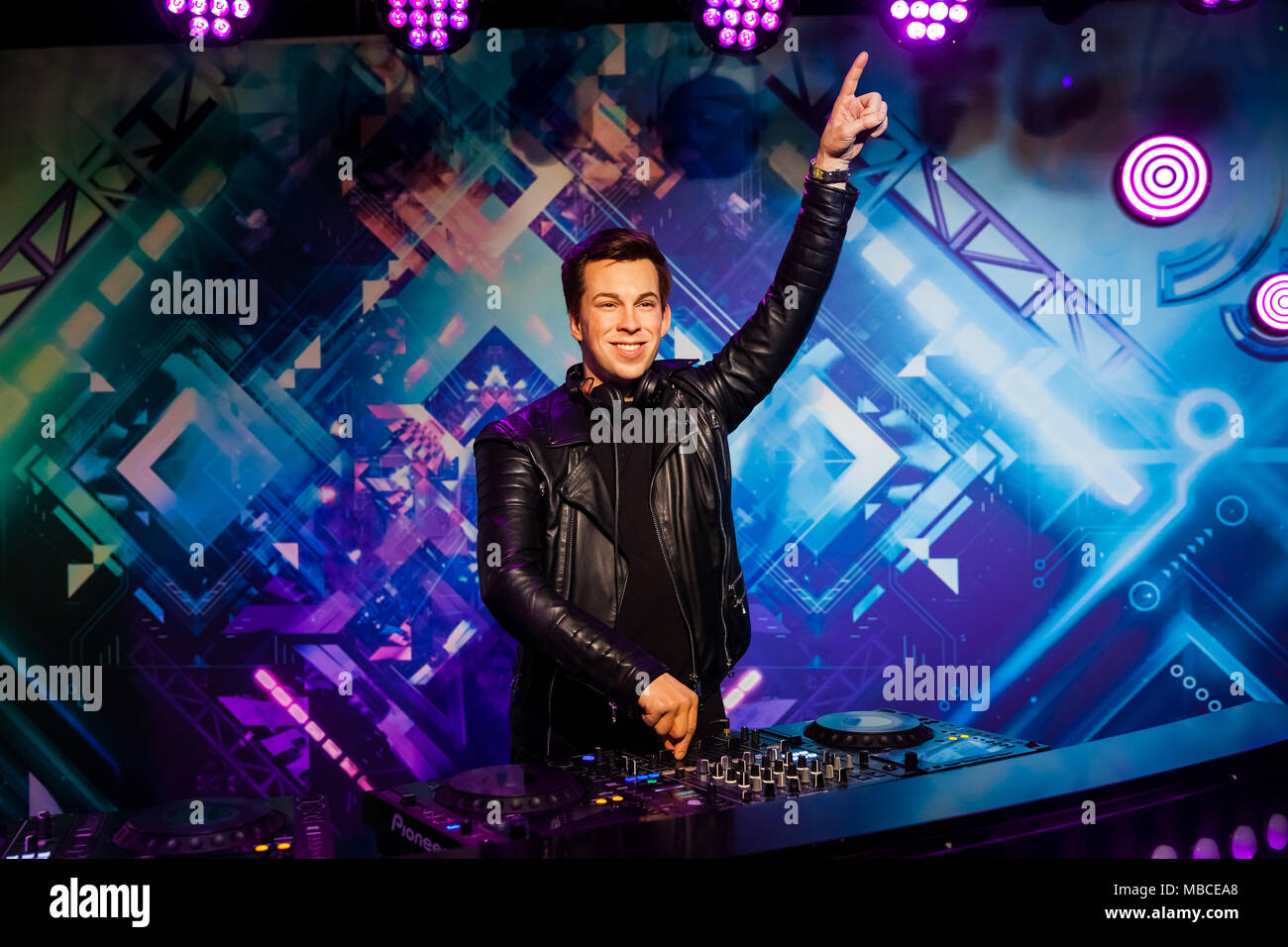 Amsterdam, Netherlands - March, 2017: Wax figure of Dutch DJ, record producer and remixer Robbert van de Corput known as Hardwell in Madame Tussauds Wax museum in Amsterdam, Netherlands Stock Photo