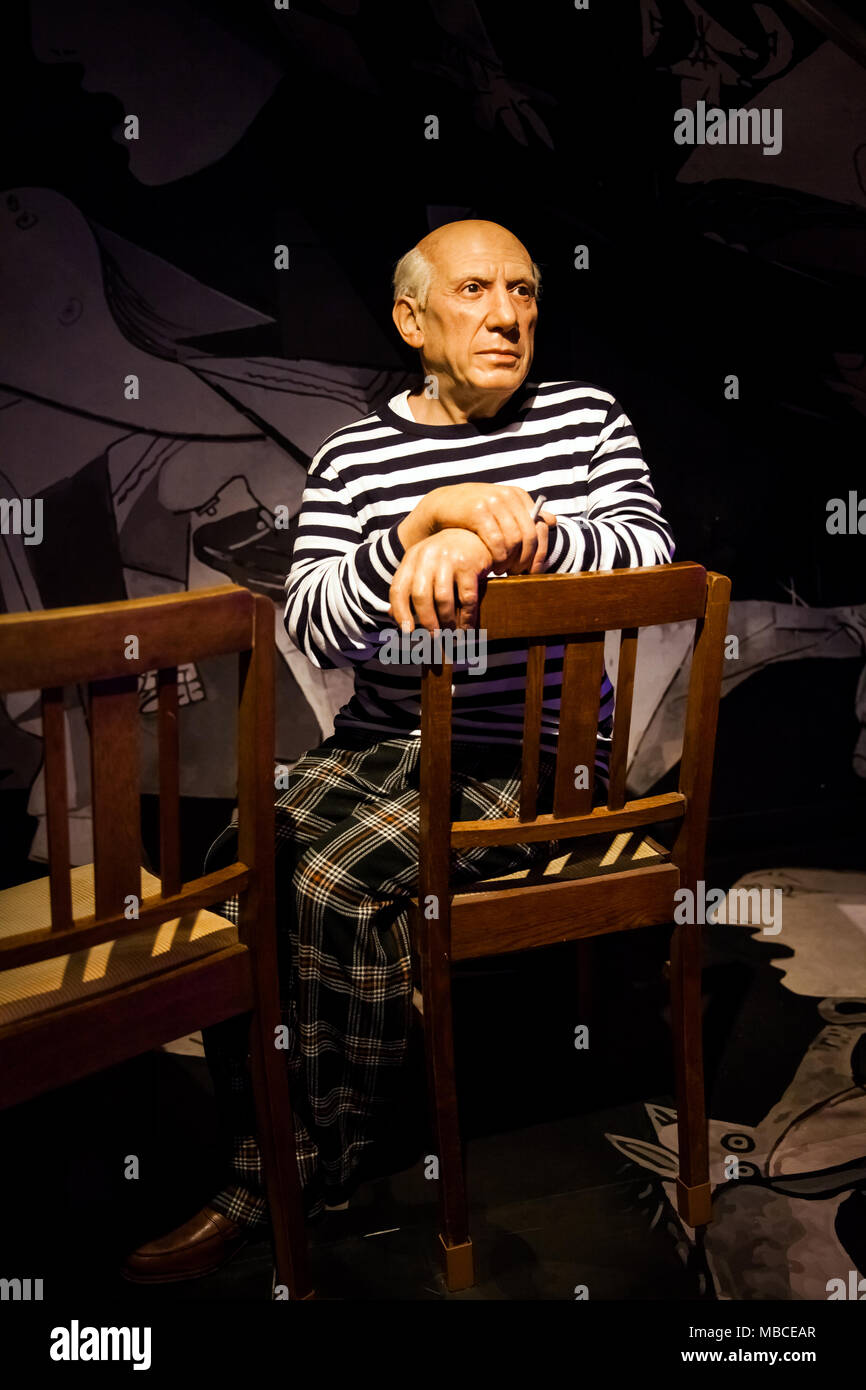 Wax figure of Spanish painter and sculptor Pablo Picasso in Madame Tussauds Wax museum in Amsterdam, Netherlands Stock Photo