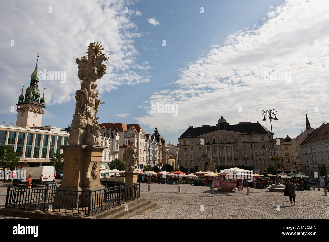 The main market square near the old town hall in Brno, Czech Republic. Stock Photo