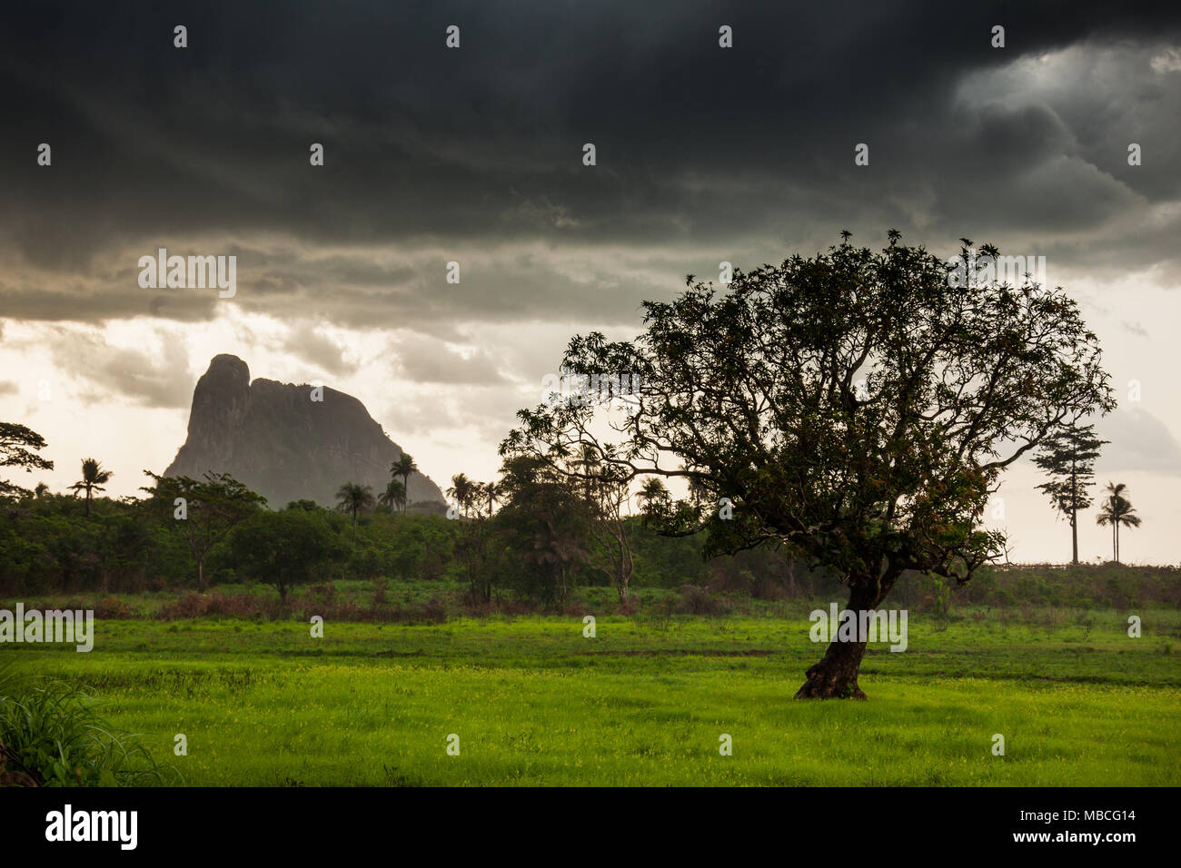 MAKENI, SIERRA LEONE - June 06, 2013: West Africa, the mountain and the forest near Makeni on a thunderstorm day, Sierra Leone Stock Photo