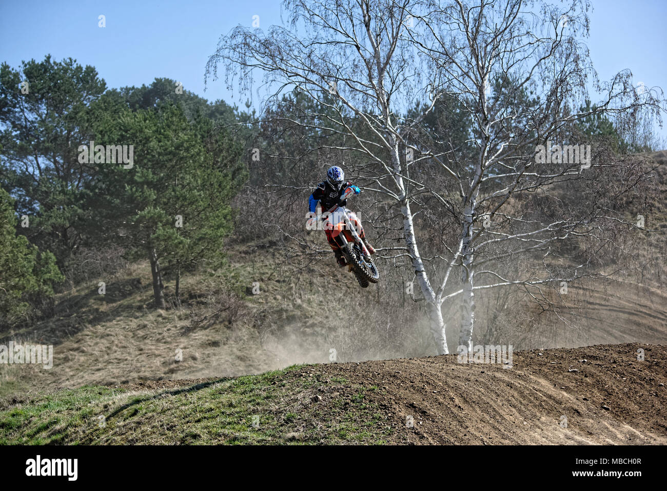 Freestyle-Motocross Sprung.MC-Westerhausen E.V im ADAC.Motocross Racer on a  jump Stock Photo - Alamy