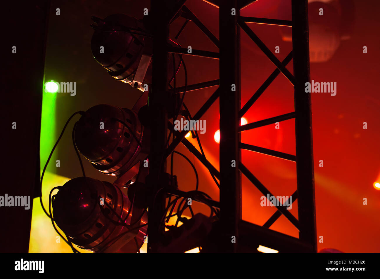 Construction with colorful spot lights, modern stage illumination