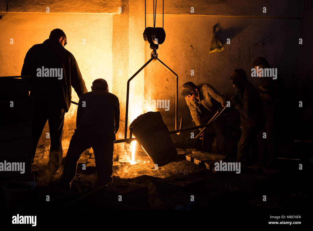 Metal melting, industrial casting Stock Photo