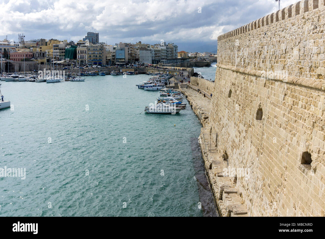 Panoramic view of the city of Heraklion in Crete, Greece showing a part of the fortress "Koules" (castello a mare) Stock Photo