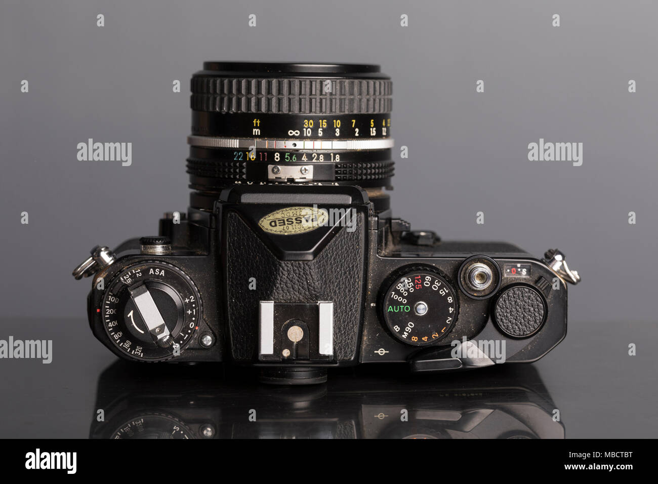Nikon FE 35mm SLR single lens reflex film camera with 50mm f1.8 Nikkor lens Stock Photo
