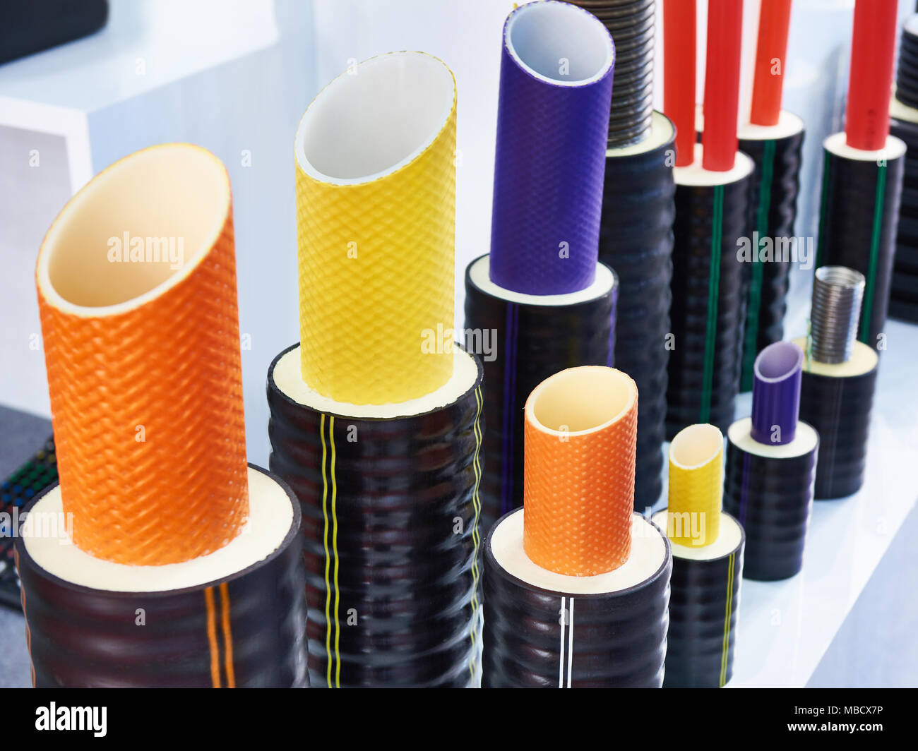 Color plastic pipes for industrial water supply and heating mains Stock