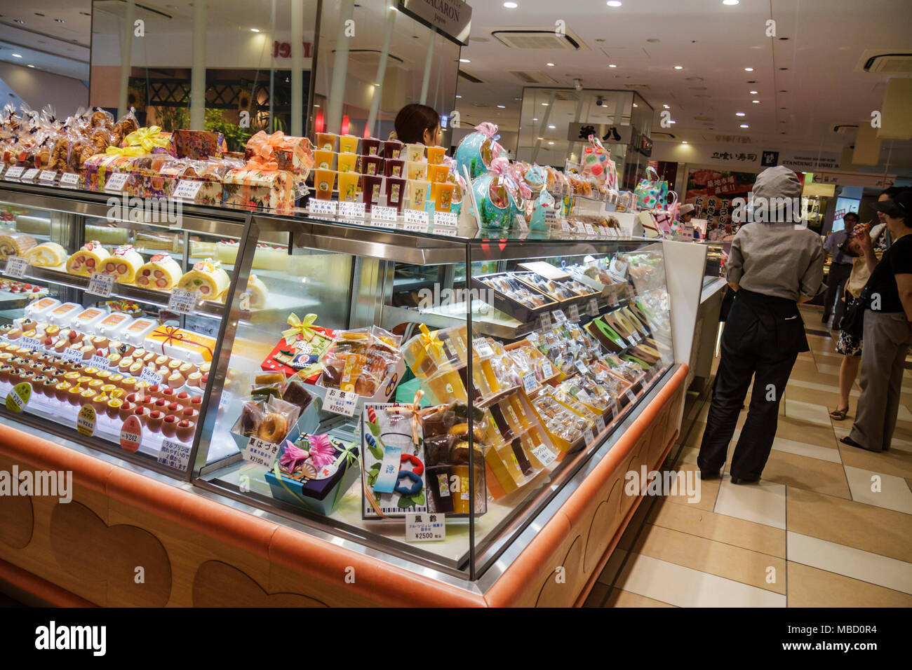 Tokyo Japan,Asia,Orient,Akihabara,department store,desserts products,display case,kanji,Japanese English,shopping shopper shoppers shop shops market m Stock Photo