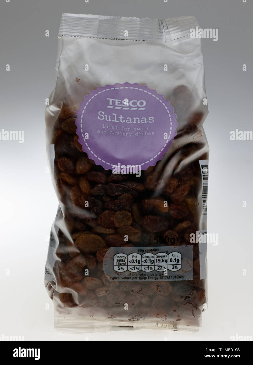 Bag of Tesco Sultanas Stock Photo