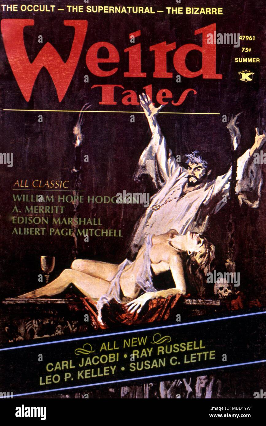 Weird Tales cover. Summer 1947. Artwork of Witchcraft cult. Stock Photo