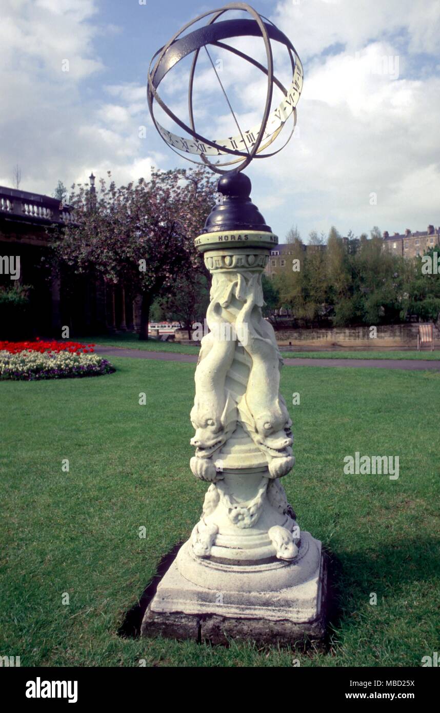 Sundial in the park by the Pulteney Bridge in Bath. Avon Stock Photo