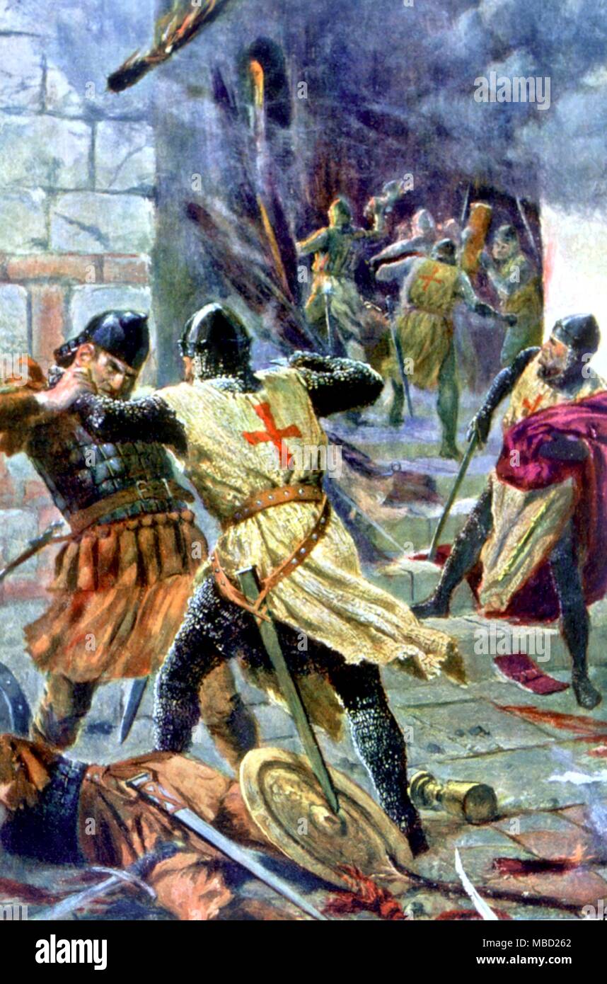 The Capture of Constantinople by the Crusaders' in 1204. Painting by J.H.Valda. Stock Photo