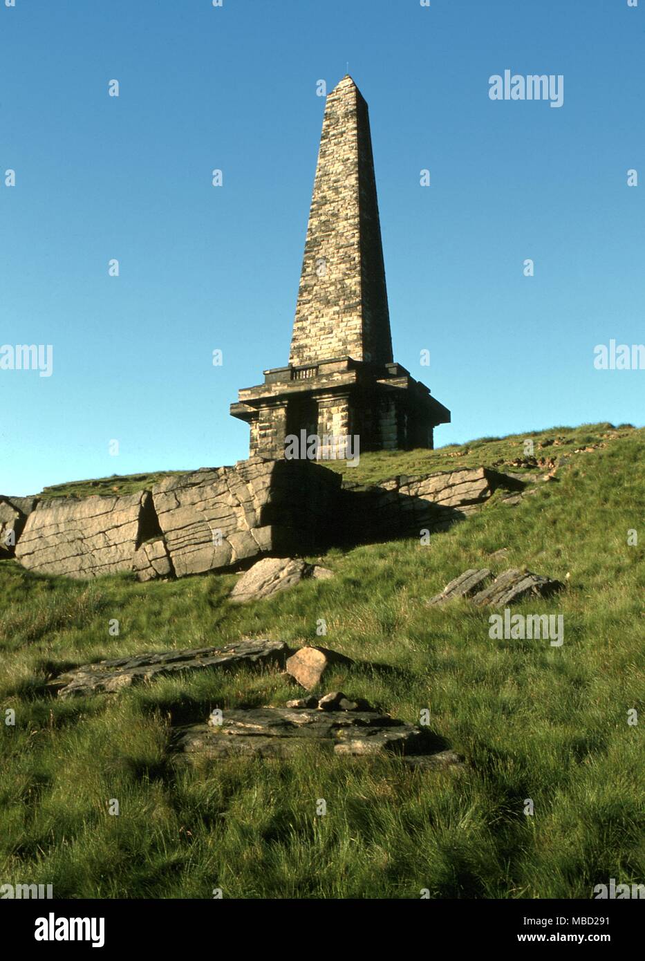 Ley Lines. Studley Pike, erected after the successful campaign against Napoleon, ws originally the site of Beltane Fires. Yorkshire moors. Stock Photo