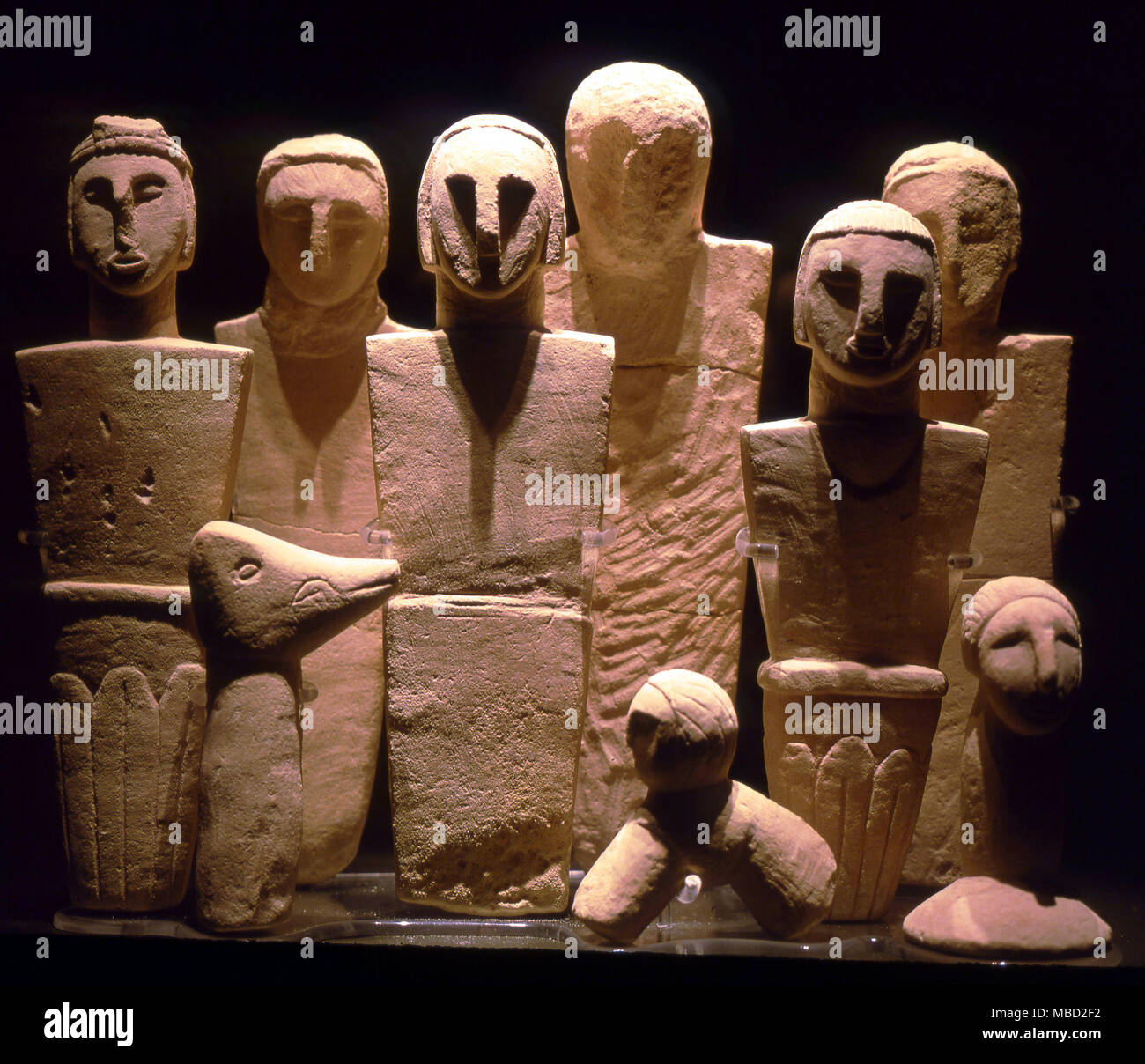 Malta. Figurines, perhaps Shamanic, found in the Xaghra Stone Circle. These are probably the oldest free- standing images in Europe. Stock Photo