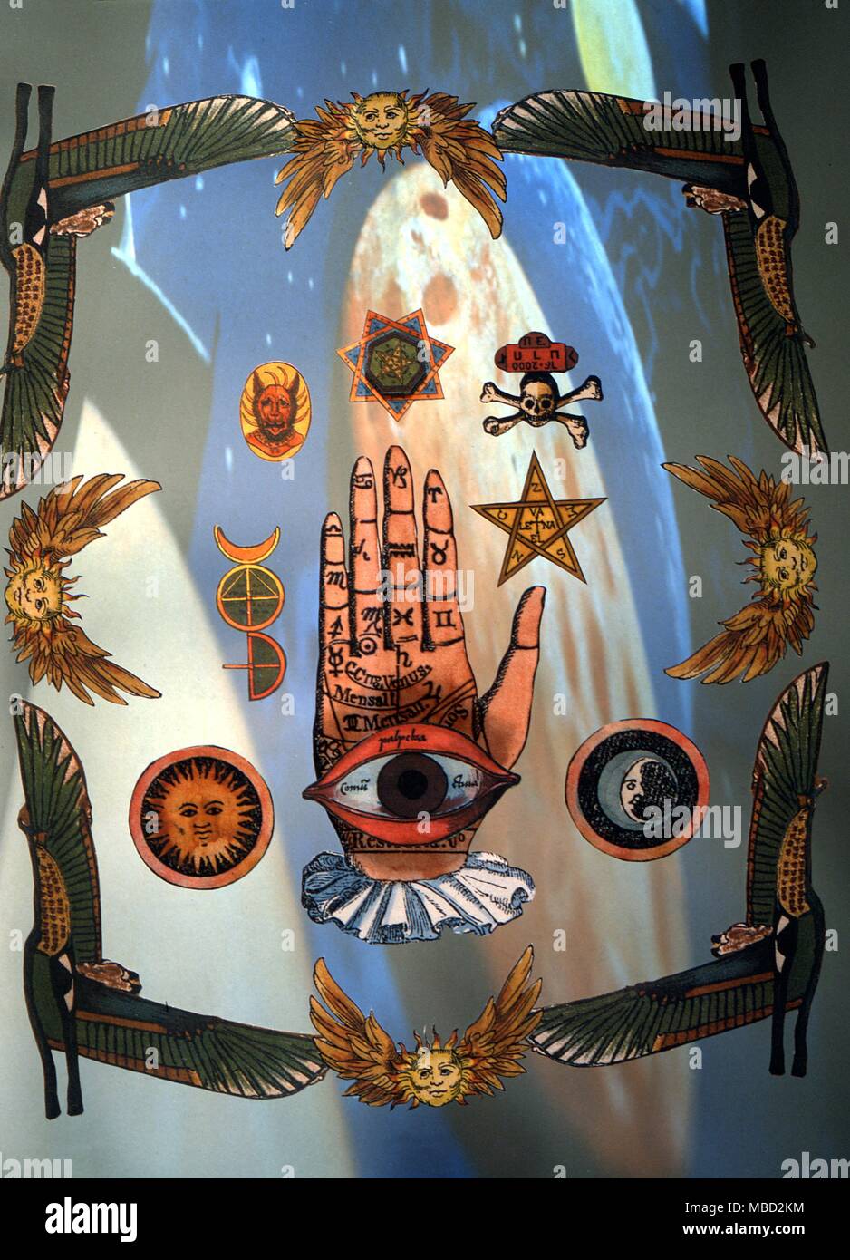 Mysteries. A wide range of mystery symbols derived from such ancient initiation centres as the Hermetic Schools of Egypt, through to the Rosicrucian Schools of Mediaeval Europe. Stock Photo