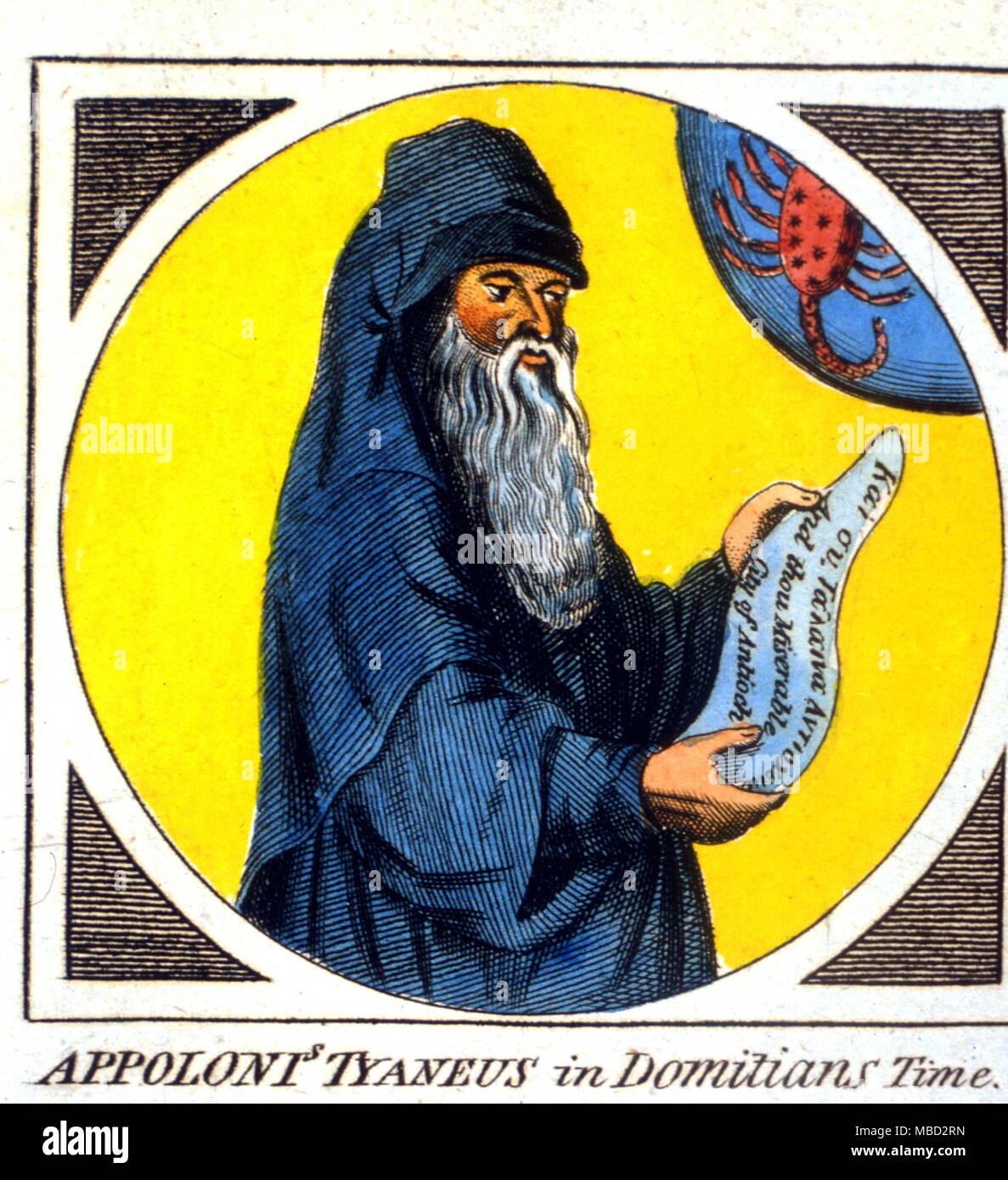 Occultists - Appolonius of Tyana - an approximate contemporary of Jesus Christ. In his day, a famous occultist, clairvoyant and teacher of mystery wisdom. From the 1790 engraving in Sibly's Illustration of the Occult Arts. - © / CW Stock Photo