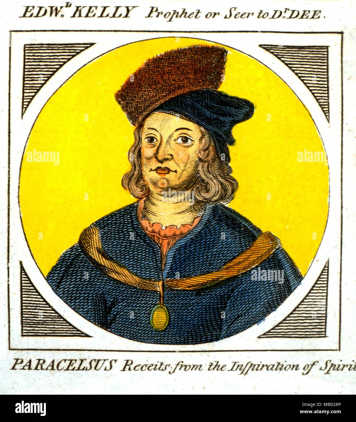 Occultists - Paracelsus portrait (Theophrastus Bombast von Hohenheim) 1493-1541, the most influential of 16th century occultists. From the 1790 engraving in Sibly's Illustration of the Occult Arts. - © / CW Stock Photo