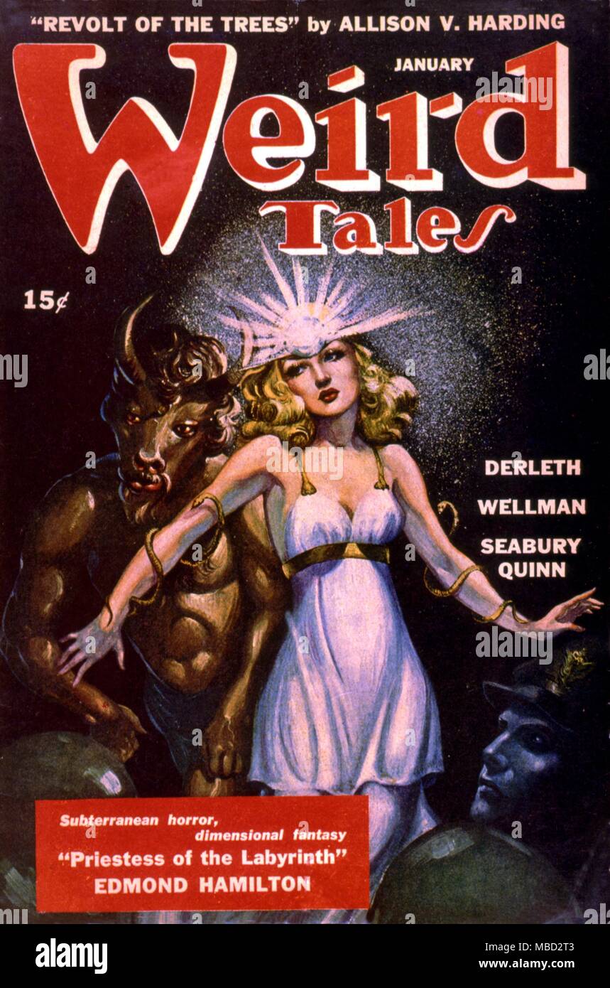 Science Fiction & Horror Magazine. Cover of Weird Tales. January 1945.. Artwork by Brundage Stock Photo