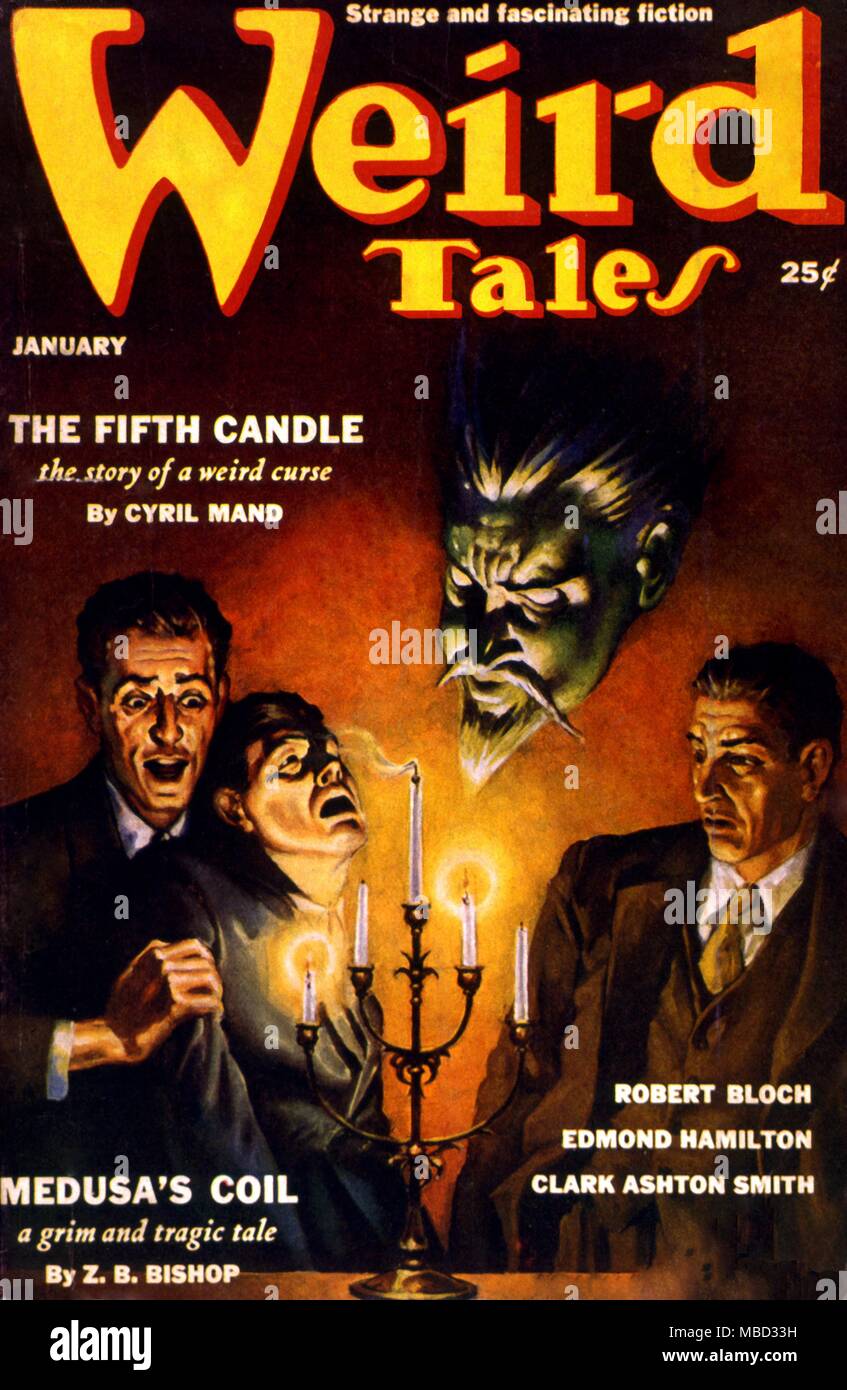 Science Fiction and Horror Magazines. Cover of Weird Tales, January 1938. Artwork by Virgil Finlay Stock Photo