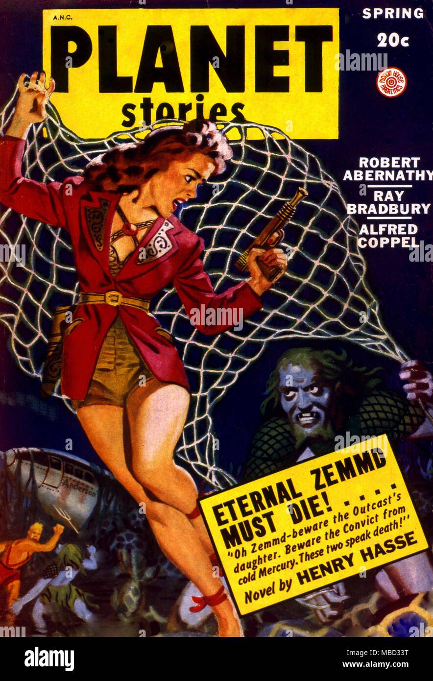 Science Fiction and Horror Magazines Cover of Planet Stories. Spring 1949. Artwork by Brundage. Stock Photo