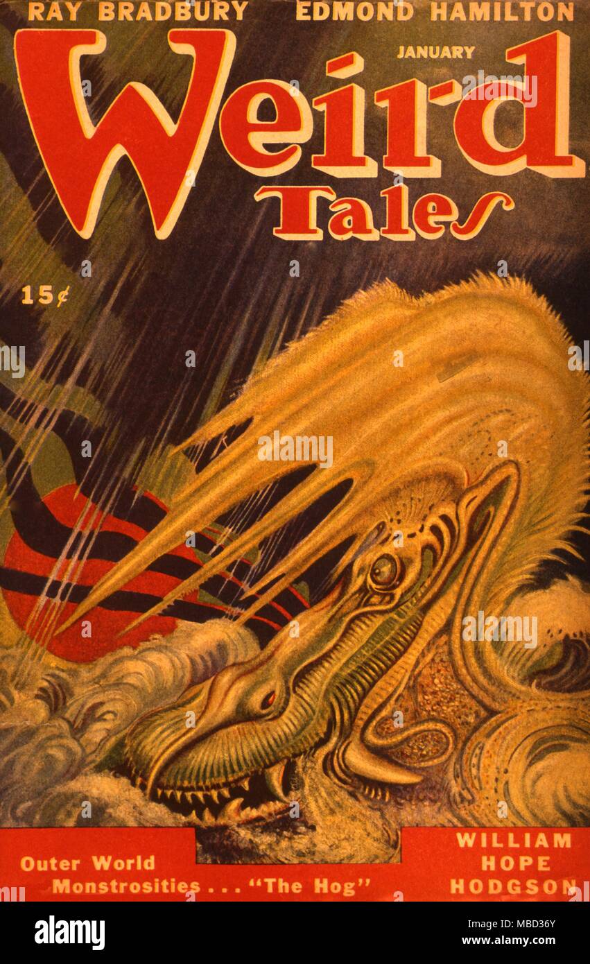 Science Fiction and Horror Magazines Cover of Weird Tales. January 1947. Artwork by Tilburne. Stock Photo