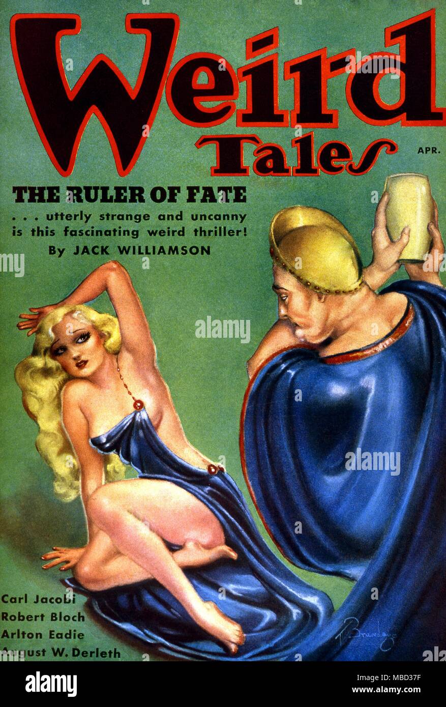 Science Fiction and Horror Magazines Cover of Weird Tales. April 1936. Artwork by Brundage Stock Photo