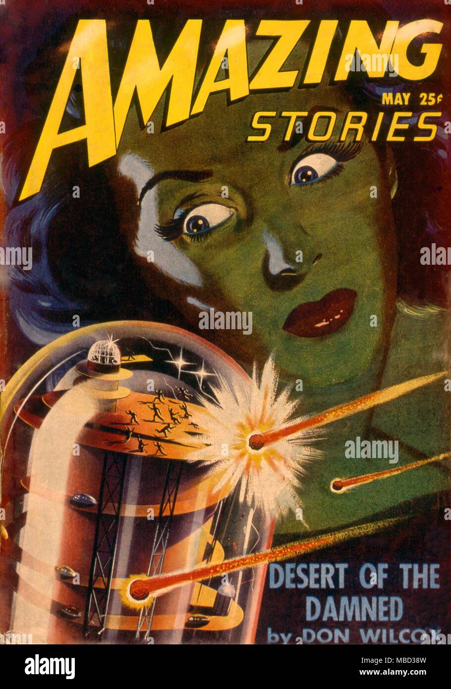 Science Fiction and Horror Magazines Cover of Amazing Stories. May 1947. Artwork by James Teason. Stock Photo