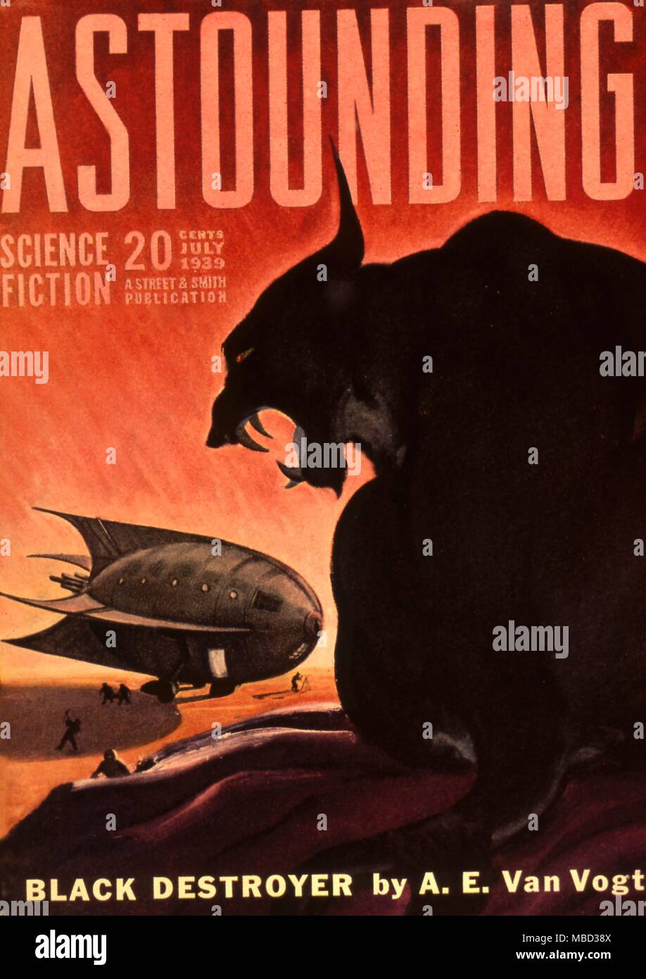 Science Fiction and Horror Magazines Cover of Astounding Science Fiction. July 1939. Illustration to 'Black Destroyer'. Stock Photo