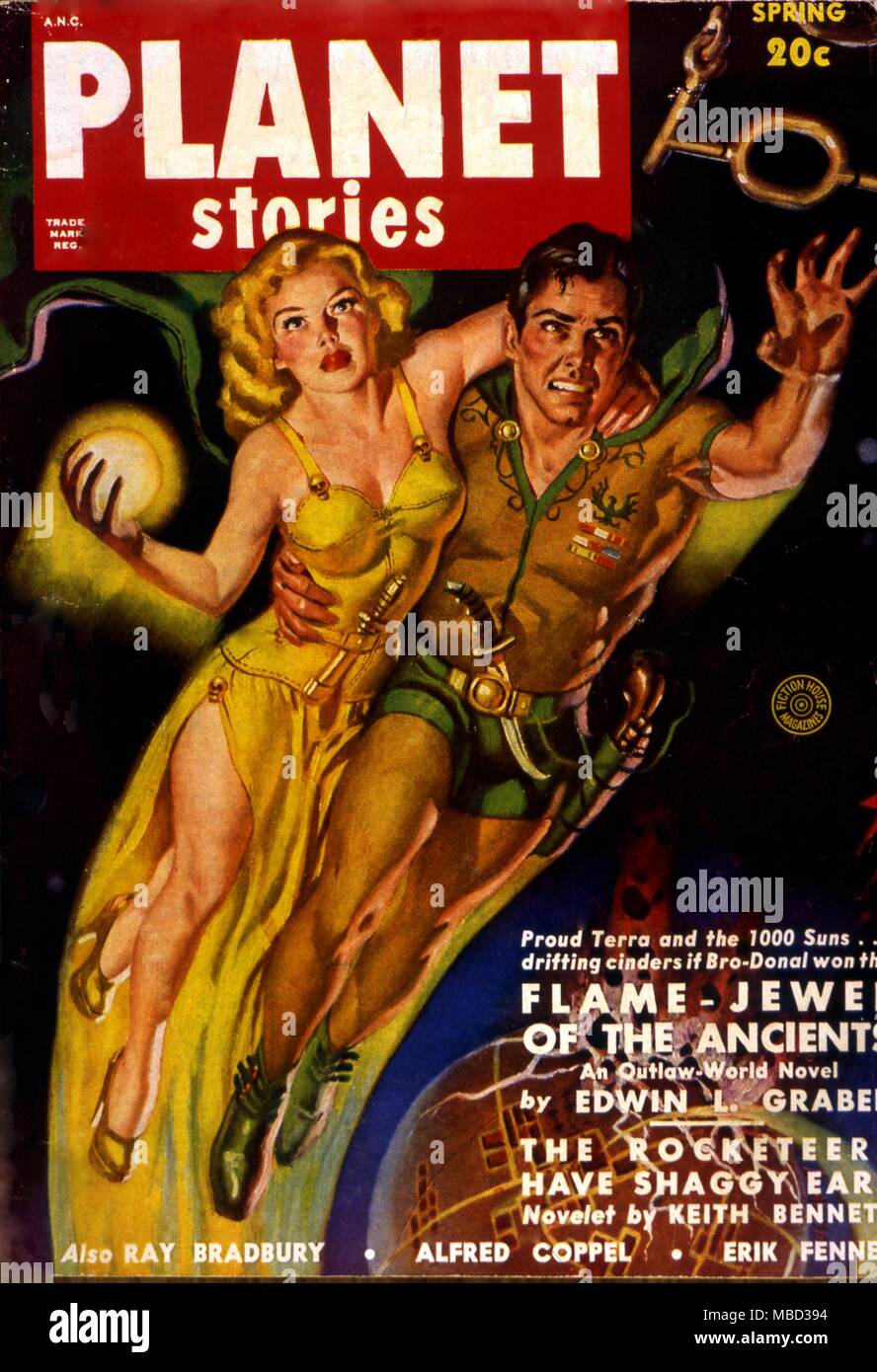 Science Fiction and Horror Magazines Cover of Planet Stories. Spring 1950. Artwork by Graber. Stock Photo
