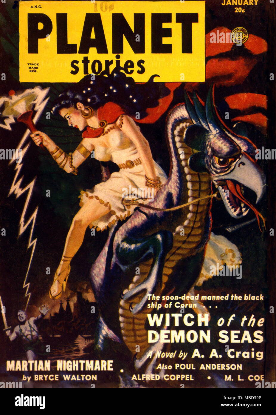 Science Fiction and Horror Magazines Cover of Planet Stories. January 1951. Artwork by Craig Stock Photo