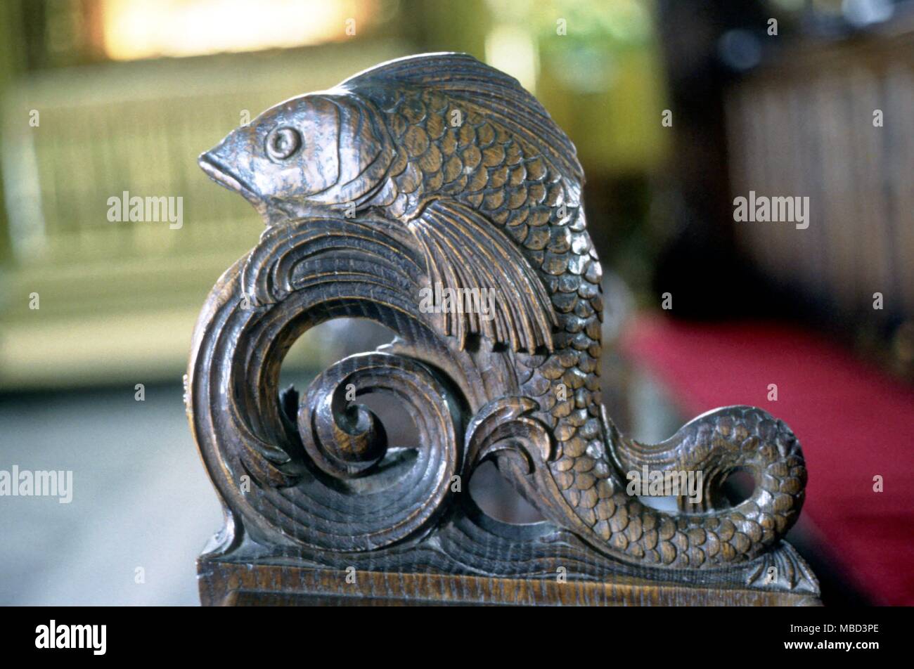 Christ symbols - fish - wooden benched in form of fish, which is a symbol of Christ - Launceston Cathedral. © / Charles Walker Stock Photo