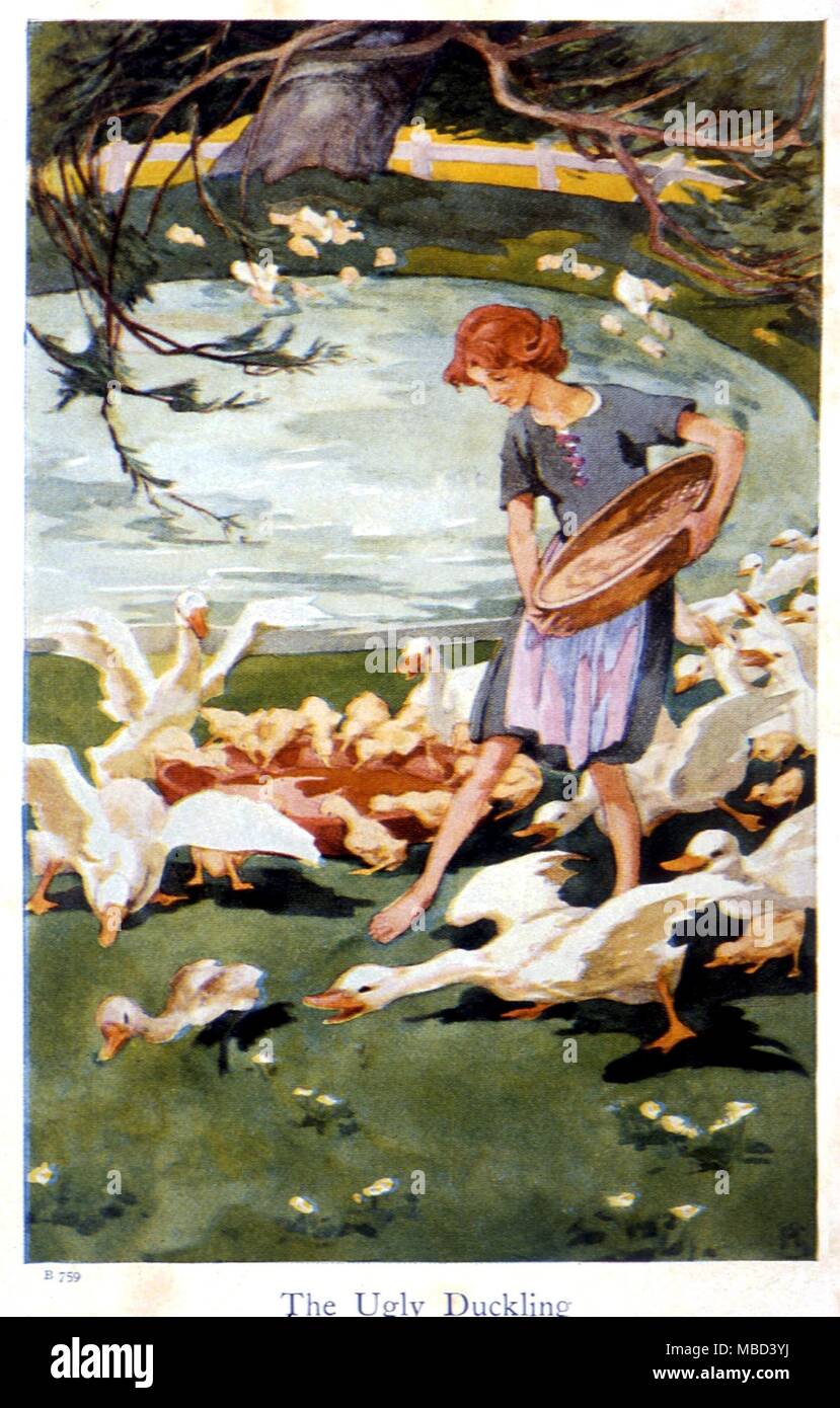 FAIRY STORIES - UGLY DUCKLING. The Ugly Duckling. Illustration from Hans Christian Andersen's Fairy Tales, c. 1920 by Helen Stratton The year of 2005 is the 200-year anniversary for Hans Christian Andersen's birth. Due to this there will be a global celebration to remember and honour the Danish author. Stock Photo