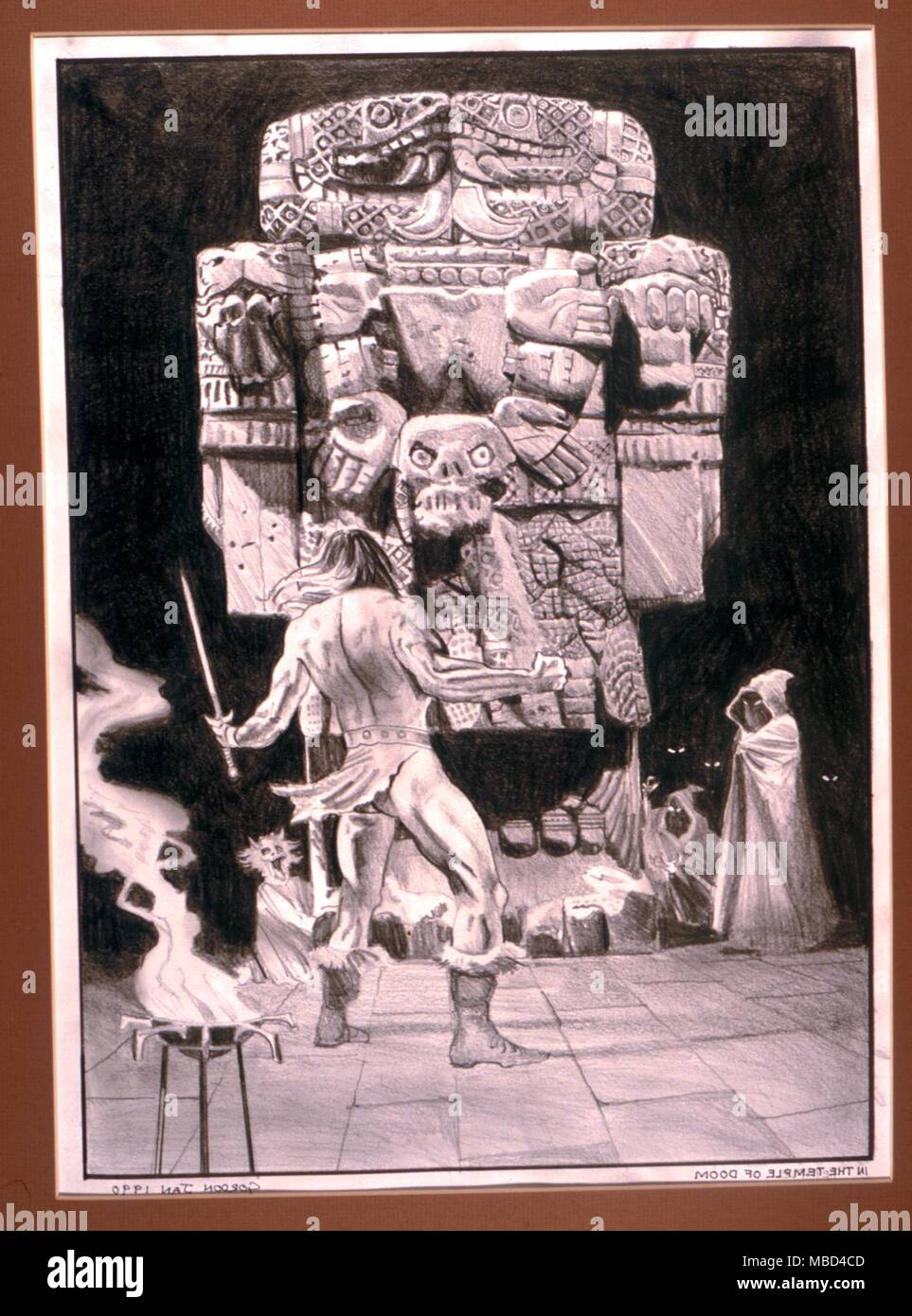 Horror - In the Temple of Doom. Drawing from a sketchbook, entitled Amazon by the English artist Gordon Wain 1990.- © / Charles Walker Stock Photo