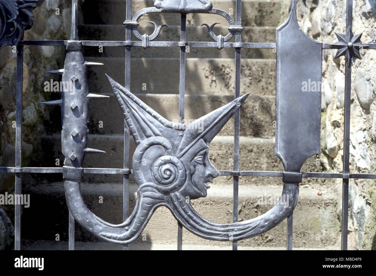 Witchcraft imagery on the gate to the Witch Tower (Hexenturm) at Sempach, Switzerland. - © /Charles Walker Stock Photo
