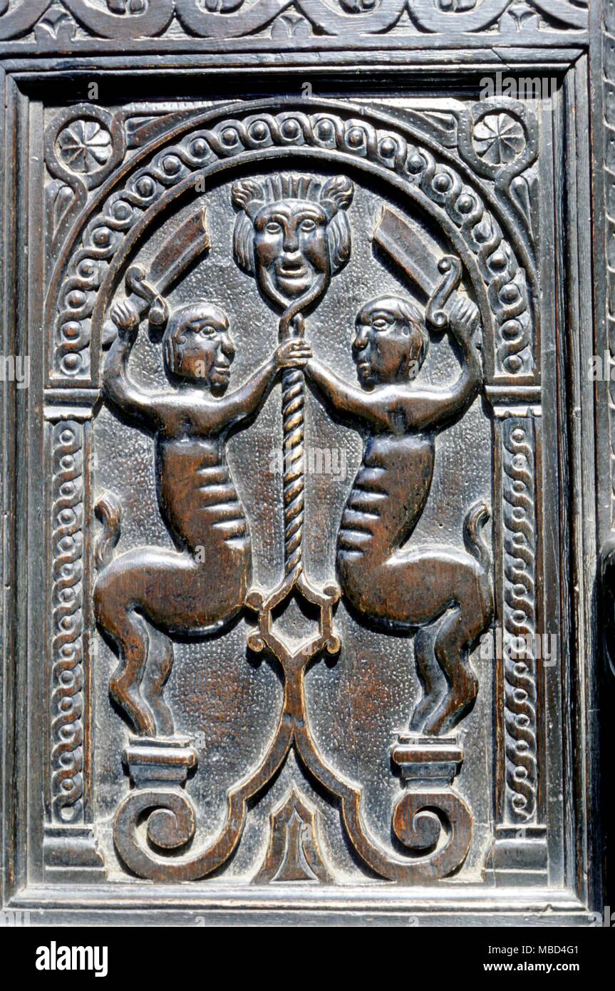 Haunted places - Chambercome - detail of a 16th century carved chair with demonic details, from the haunted Chambercome Manor, Ilfracombe - © /CW Stock Photo