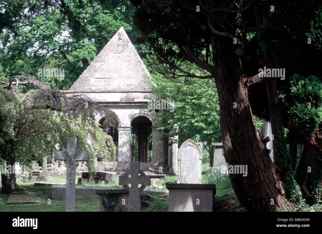 The pyramid-roofed mausoleum to Ralph Allen, who died in 1764. St. Mary's Churchyard, Claverton, near Bristol. © / Charles Walker Stock Photo