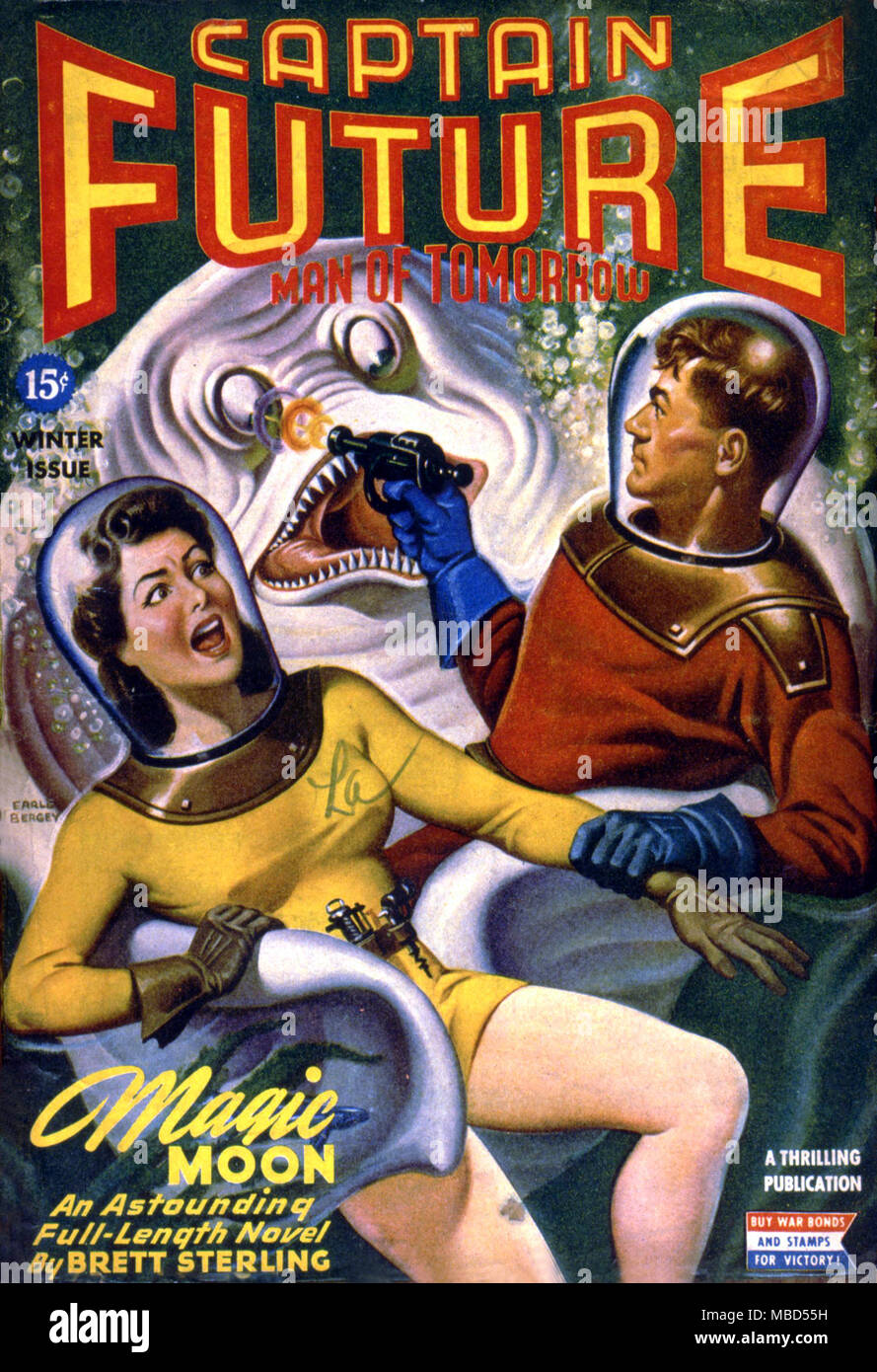 Science Fiction & Horror Magazine. Cover of Captain Future. Winter 1943. Artwork by Bergey Stock Photo