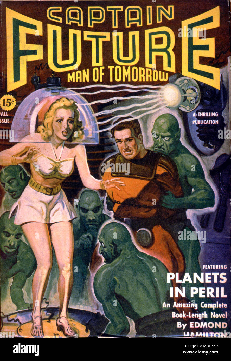 Science Fiction & Horror Magazine. Cover of Captain Future. Fall 1942. Artwork by Bergey Stock Photo