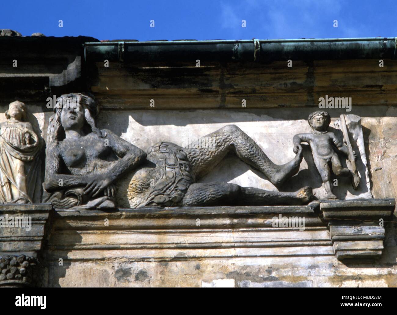 Symbols -Wild Woman. Sculpture on the facade gateway of the old Residency Administrative Building at Bamburg. Germany Stock Photo