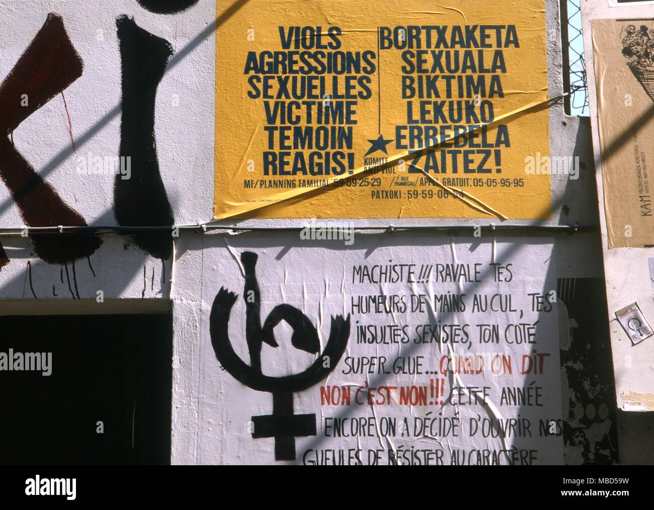 Symbols -Women's Liberation. Graffitti on a wall in Bayonne, France. Stock Photo
