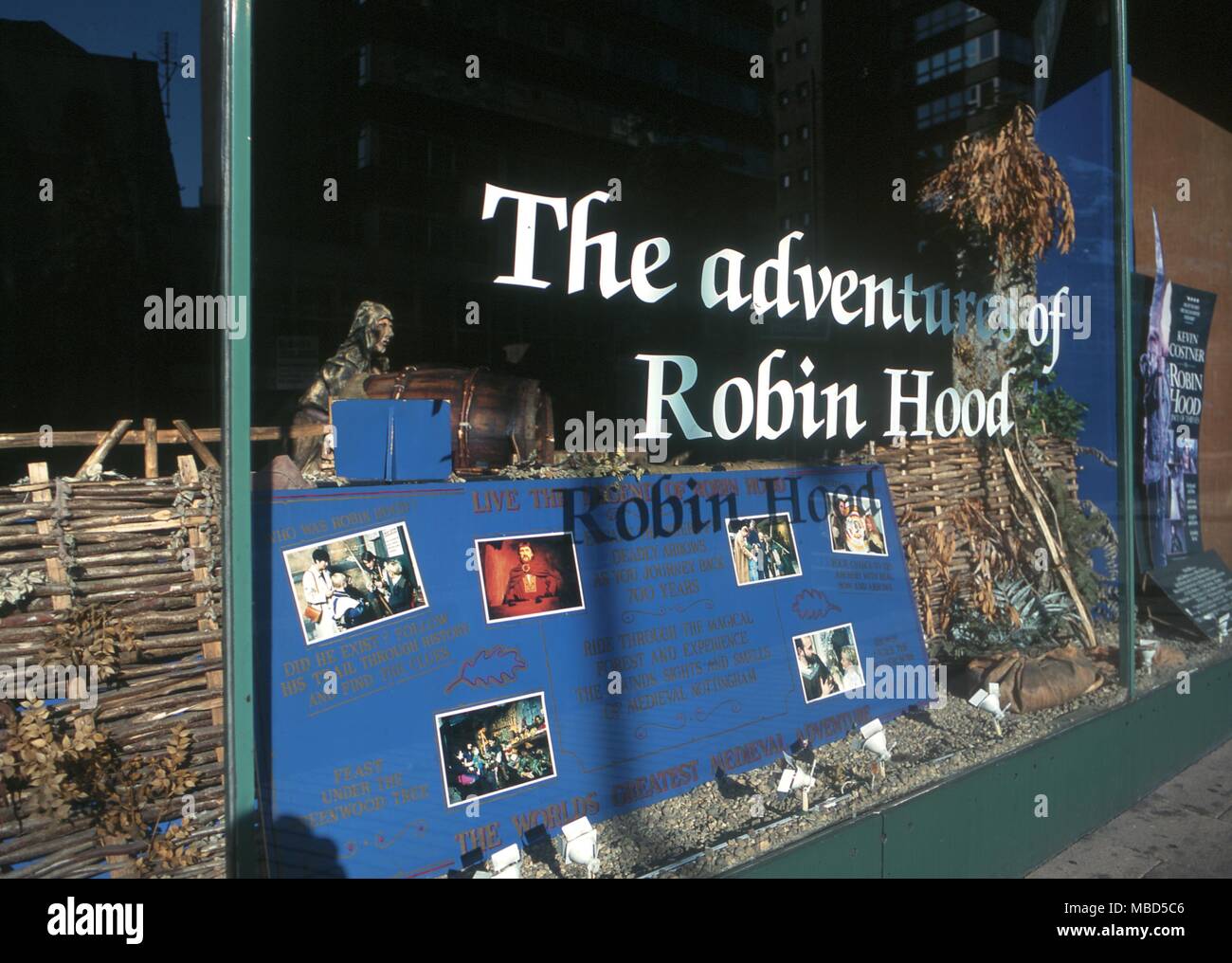 Robin Hood. Window of a modern permanent exhibition based around the adventures of Robin Hood. Stock Photo