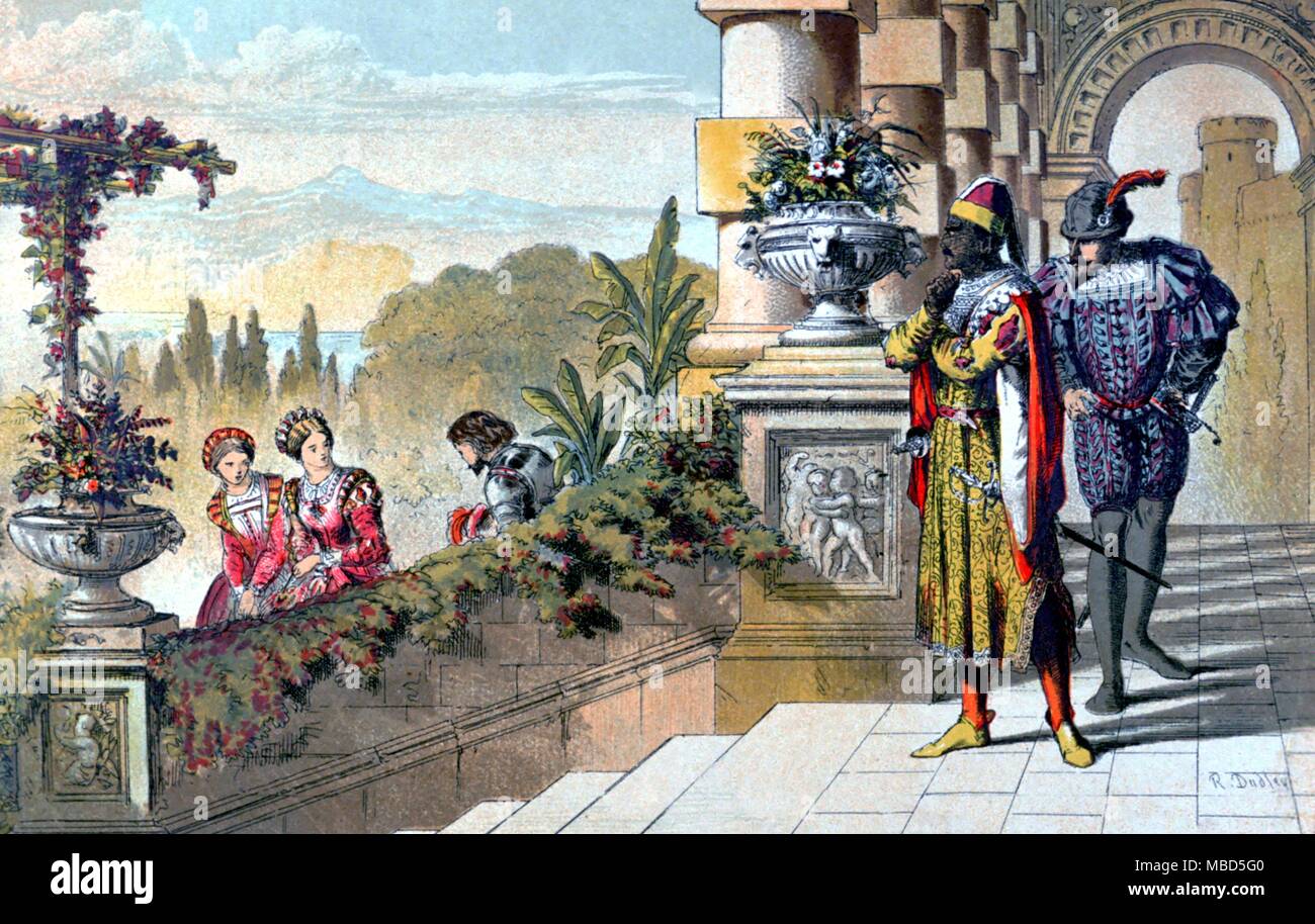 Shakespeare - Othello - Cassio: 'Madam, I'll take my leave.' Act III, iii.  Colour lithograph, from The