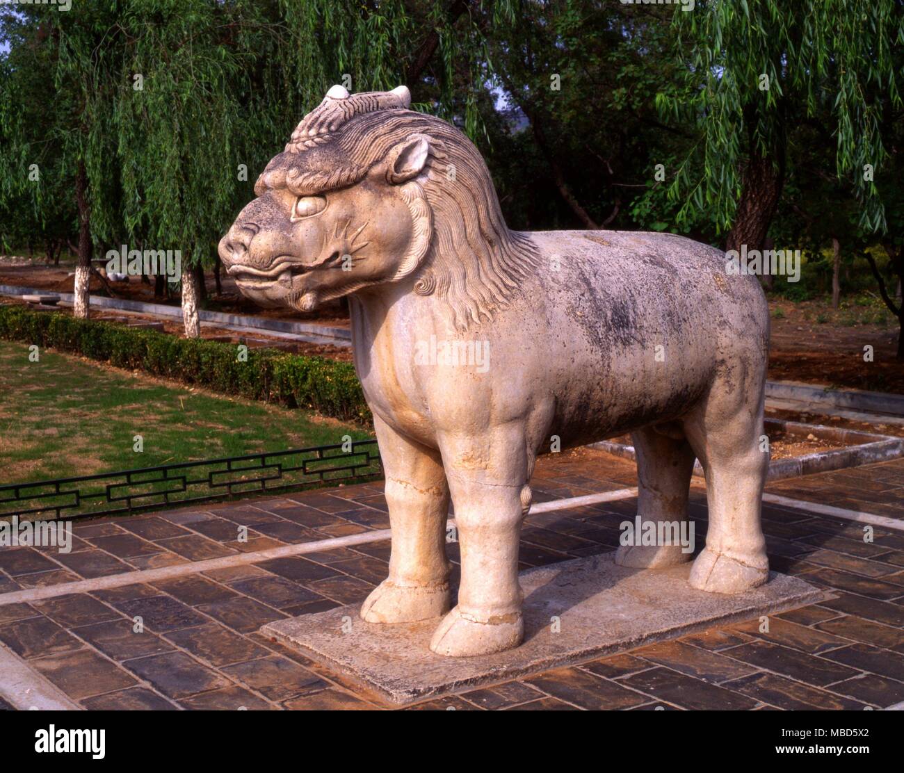 CHINA - MONOCEROS AT THE MING TOMBS on the sacred way leading to the Ming Tombs, Bejing. Stock Photo